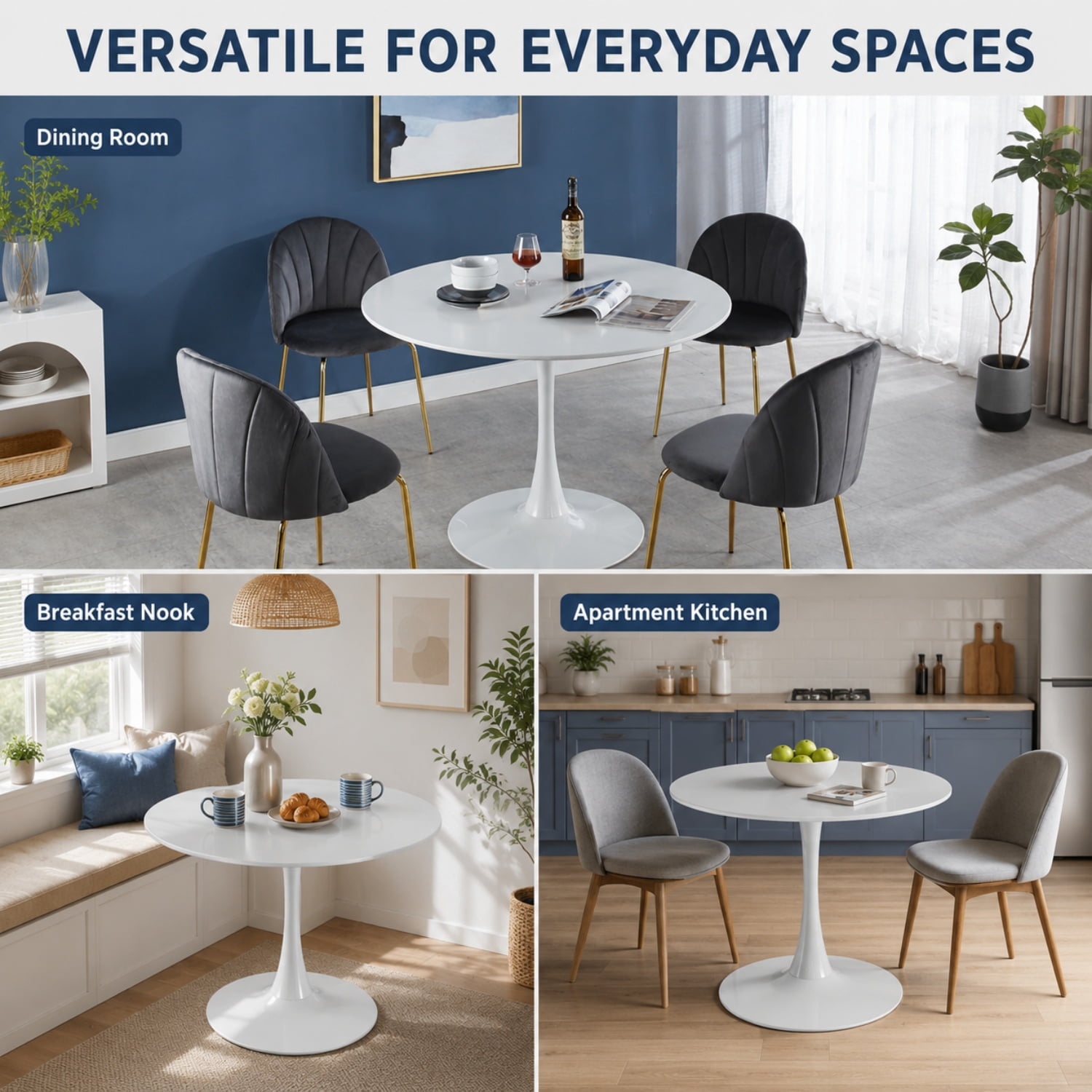 Miniyam 42" Round Pedestal Dining Table for 4-6, Small Kitchen Table with Wood Top, White