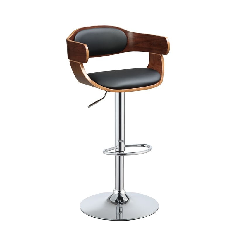 Photo 1 of ACME Camila Adjustable Stool w/Swivel (1Pc) - 96749 - Black PU & Walnut - 24"~32" Seat Height
