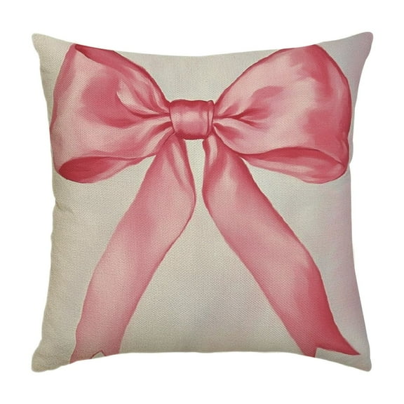 Pink Bow Pillow Covers, Girls Cute Decorative Throw Pillow Case Decoration, Linen Cushion Covers for Couch Sofa Bedroom Living Room Home Decor