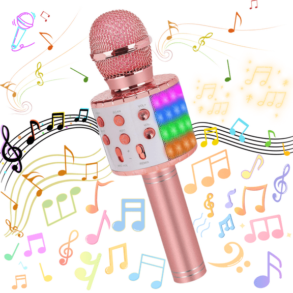 WUSI Toys for Girls Karaoke Microphone - Portable Wireless Bluetooth Karaoke Mic Machine with Flashlights, 3-6 Year Old Girl Birthday Gifts,Kids Toys for 6-10 Year Old Girl Stuff Teen Girl Gifts