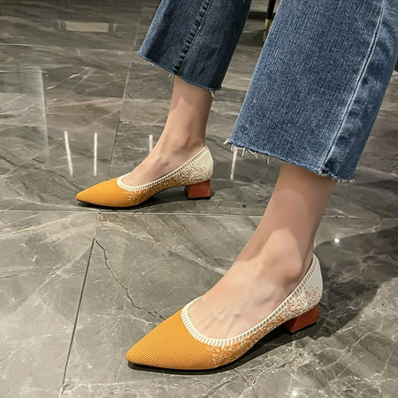

NEGJ Women Casual Shoes Autumn And Winter Fashion Comfortable Lightweight And Simple Pointed Toe Low Heel Square Heel