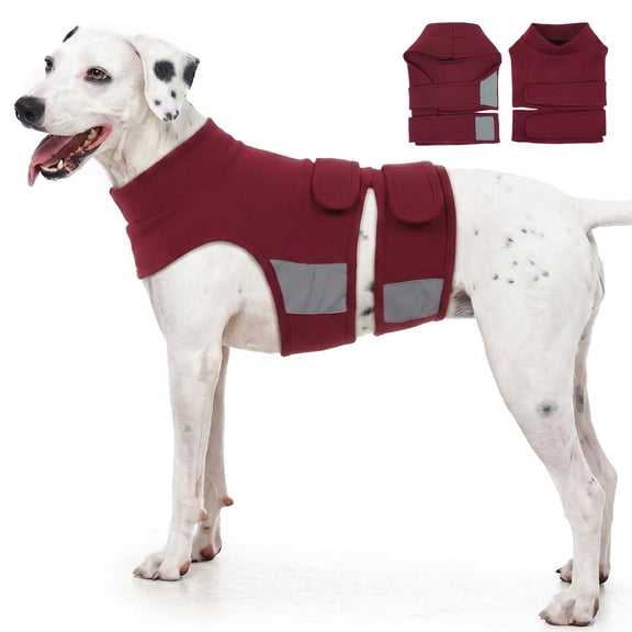 Kuoser Dog Anxiety Relief Jacket, Soothing Calming Vest, Soft and Elastic Recovery Suit for Medium Dogs, Red, M
