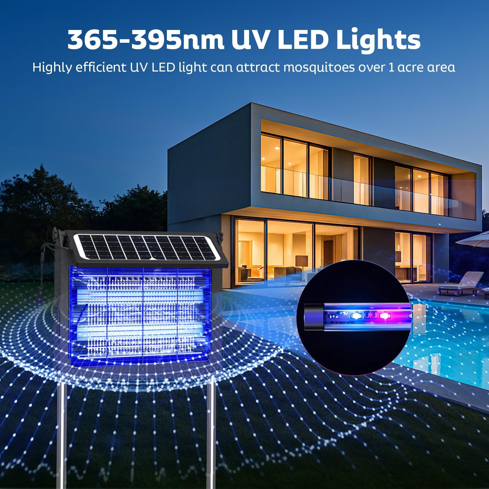 Solar Zapper Outdoor With Dual Panel  4500v Mosquito Waterproof Rechargeable Electric Fly Cordless Killer For Backyard Patio Garden Rv Camping