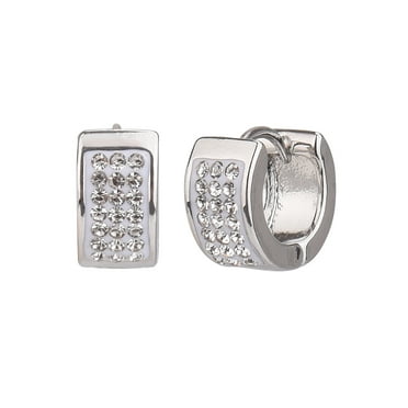 Time and Tru Adult Women's Silver Tone Small Crystal Huggie Metal Hoop Earring