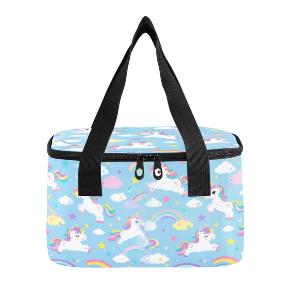 6L Insulated Lunch Bag Square Handheld Cooler Tote Magical Unicorn Rainbow Sky Reusable Thermal Bag with Polyester & Aluminum Lining for Work Picnic Travel