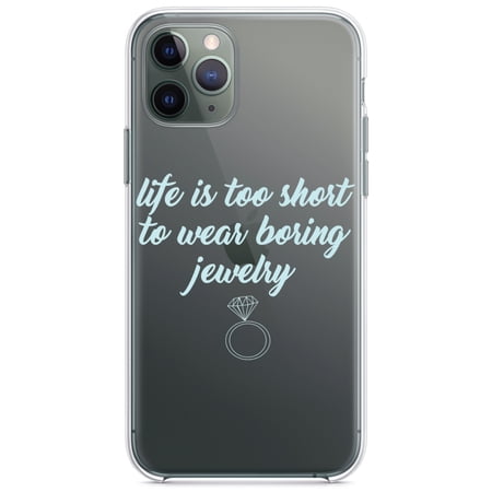 DistinctInk Clear Hybrid Case for Apple iPhone 12 Mini (5.4 Screen) - Life is Too Short to Wear Boring Jewelry - Wireless Charging Compatible