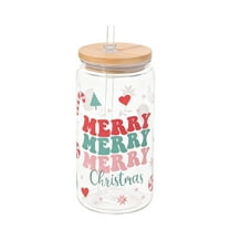nTRIUQJ Christmas Glass Cups 16oz Iced Coffee Cups with Lids and Straws Drinking Glasses Cups Decor Glass Water Bottles Gift for Women Kids Men Cute Drinking Can Jar, Tumbler Gifts White2