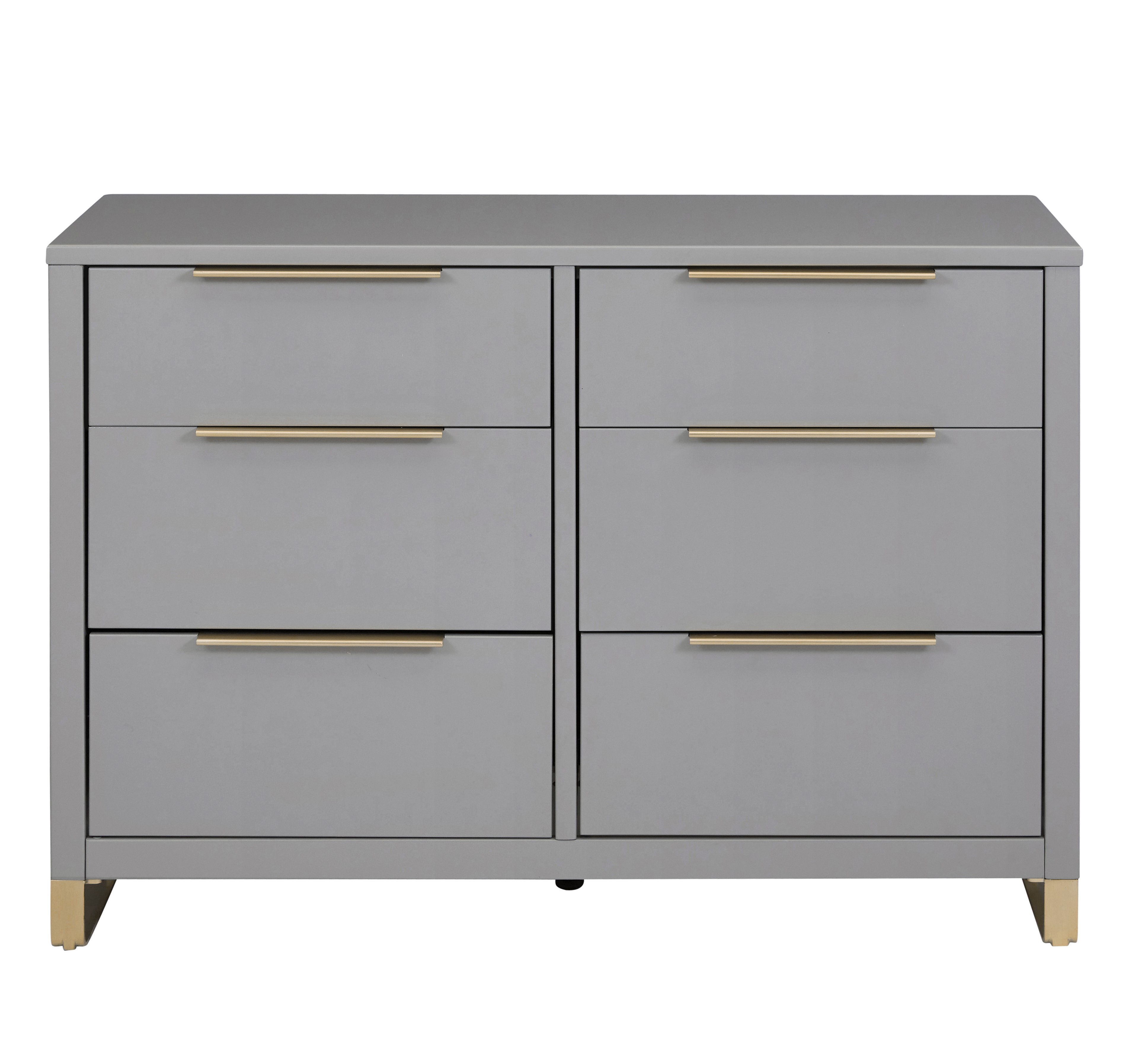 MoDRN Glam 6 Drawer Dresser, Grey with Satin Brass