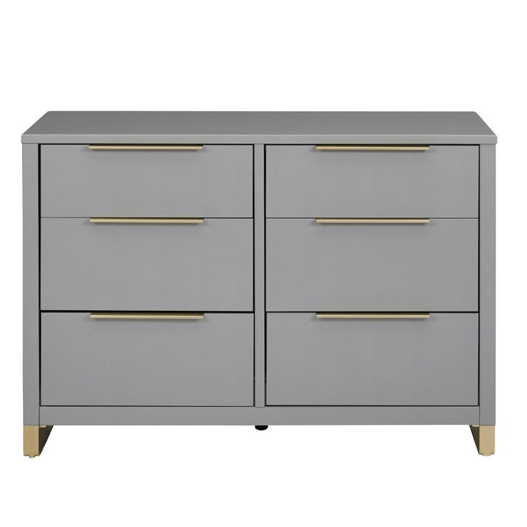 grey dresser brass hardware Modern Gray Dresser Chest of 6 Drawers Cabinet in GoldHomary