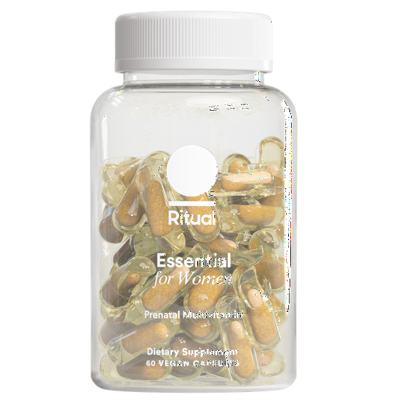 Ritual Essential for Women Prenatal Multivitamin: Folate & Choline for Neural Tube Support, Omega-3 DHA for Fetal Brain Development, Iron, Calcium-Helper D3 & K2, Non-GMO, Vegan, Citrus, 30 Days