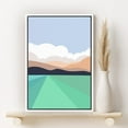 thumbnail image 2 of PixonSign Framed Canvas Print Wall Art Green Sea Under Mountains Geometric Shapes Illustrations Modern Art Rustic Portrait Relax/Calm Multicolor Boho Decor for Living Room, Bedroom - 16"x24" White, 2 of 5