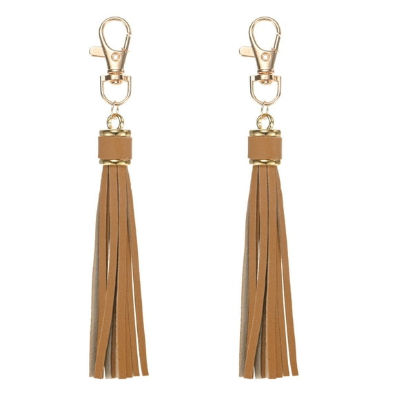 Uxcell 2-Pack PU Leather Tassel 5.9 Inch Small Keychain Tassel Light Brown with Rings for DIY Crafts