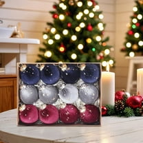 Linnome Velvet Christmas Ornaments 12 pcs 2.4 inches Flocked Ball Ornament Shatterproof Neutral Xmas Balls Set for Christmas Tree Hanging Decorations Holiday Home Party Decor