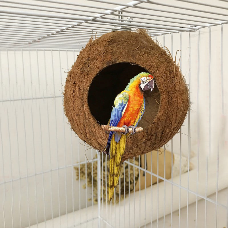ouying1418 Bird Supplies Natural Coconut Shell Bird Nest House Hut Cage Feeder Pet Cage 
