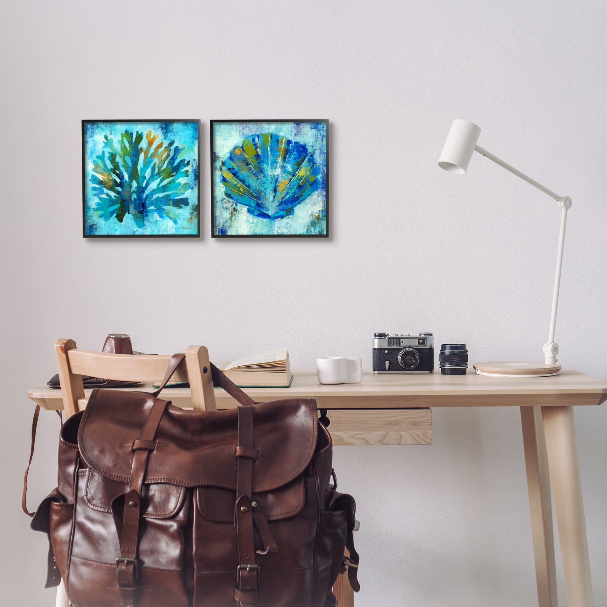 Stupell Industries Blue Sea Life Abstraction Animals & Insects Painting Black Framed Art Print Wall Art, 12 x 12, Set of 2