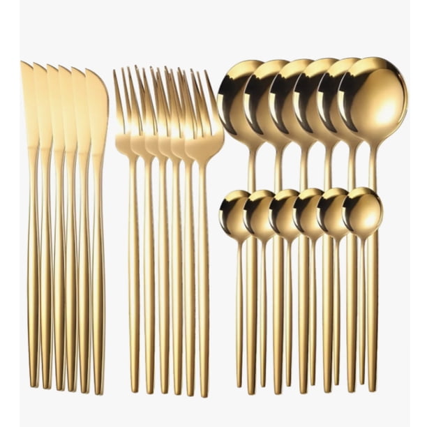 Juego De Cubiertos De Acero Inoxidable Con 24 Piezas, Cubiertos Para 6 Personas, Tenedor, Cuchillos Y Cucharas, Cubiertos Portatiles, Aptos Para Lavavajillas Set De Cubiertos Acero