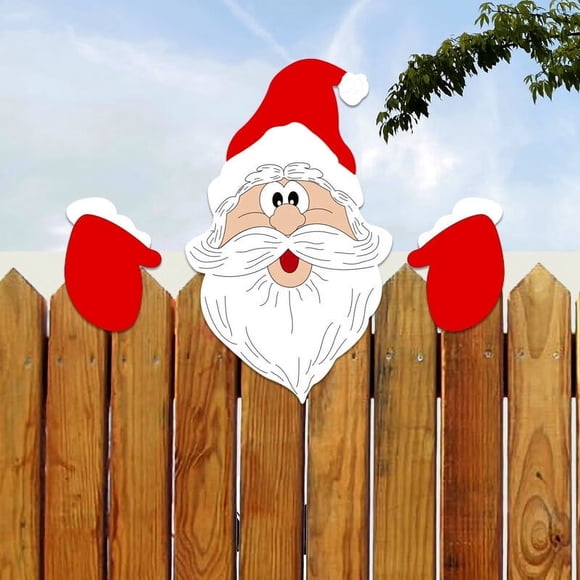 FERSWE Christmas Fence Peeker Decoration, Santa Claus Reindeer Snowman Penguin Grinch Peeking Garden Yard Decorations, Xmas DIY Outdoor Garden Fence Sign Ornament for Home Patio Holiday Decor