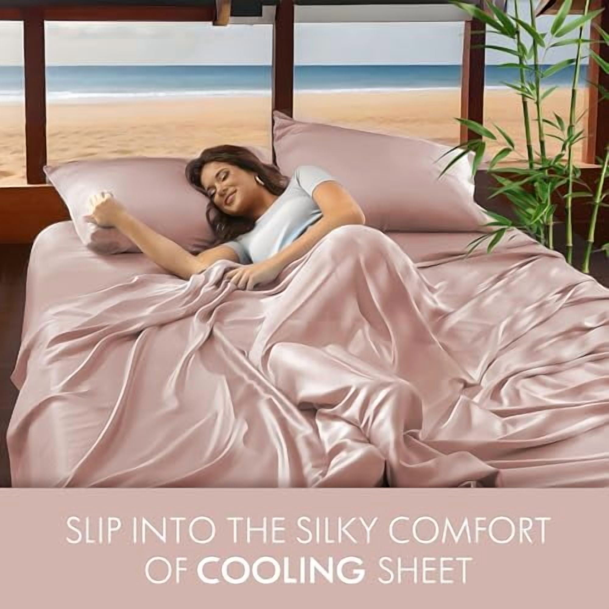 ClevaHome 4-Piece King Bamboo Bed Sheet Set, 100% Organic Cooling Fabric, 16" Deep Pocket, Pink
