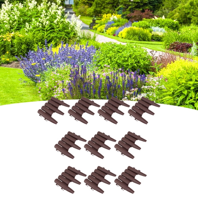 Outdoor Landscape Edging, PP Staggered Short Fence Durable Brown For Garden