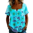 thumbnail image 2 of Yrmaups Loose Fit Short Sleeve T Shirt for Women Plus Size, Sunflower Square Neck Blouse, Casual Button Down Top, Soft Stretch Tee for Party Vacation Daily Wear, Sky Blue 3XL, 2 of 8