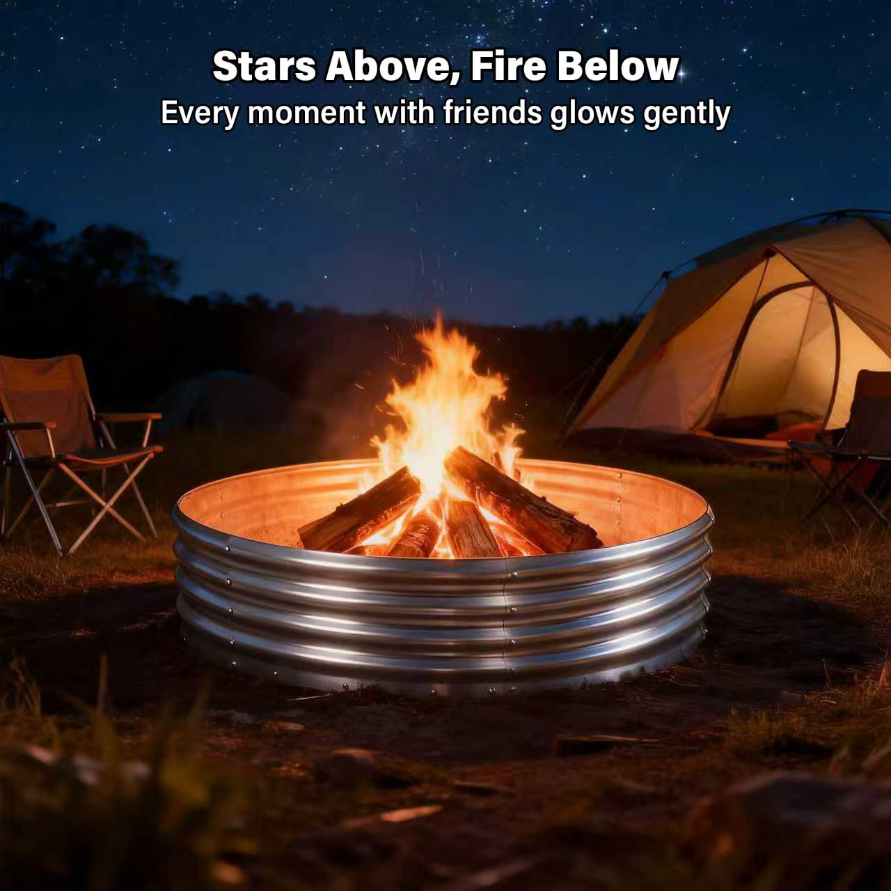 5FT Diameter Camp Fire Ring Pit, Large Round Galvanized Steel Fire Pit, Heavy Duty Steel Fire Pit Silver for Backyard, Camping, Bonfire (5x5x1FT)