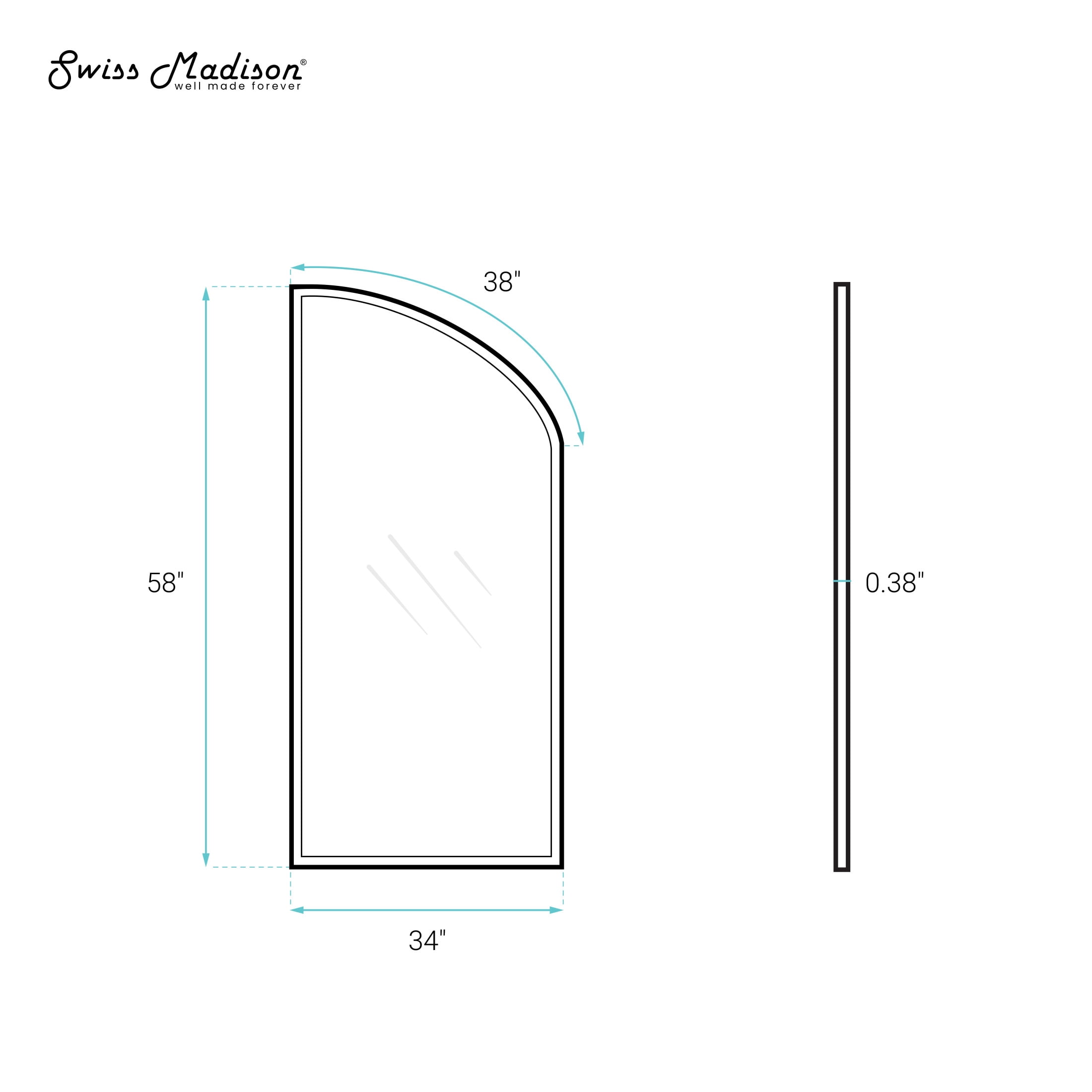 Demi 34 x 58 Framed Fixed 3/8 in. (10mm) Clear Tempered Glass Tub Door with Black Matte Frame