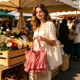 thumbnail image 5 of Tanyzvel Double Tier Gingham Ruffle Drawstring Tote Bag for Women, 5 of 5