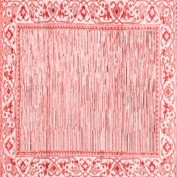 Ahgly Company Machine Washable Indoor Square Abstract Red Modern Area Rugs, 7' Square