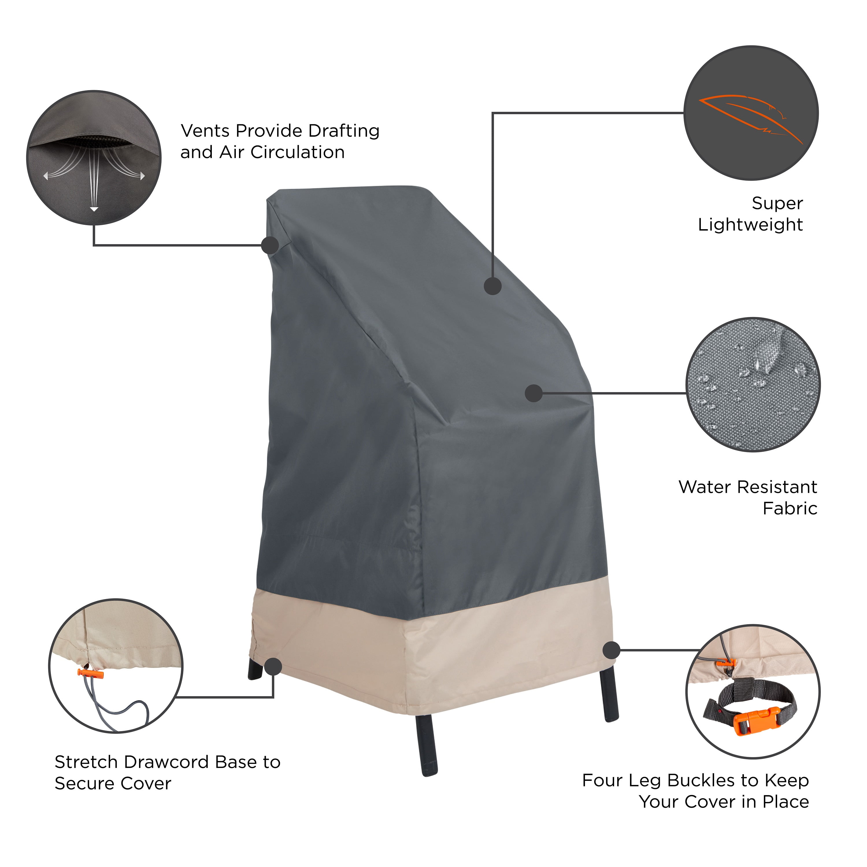 Modern Leisure Renaissance Ultralite Stackable Patio Chair Cover, 27"L x 27"W x 49"H, Gray