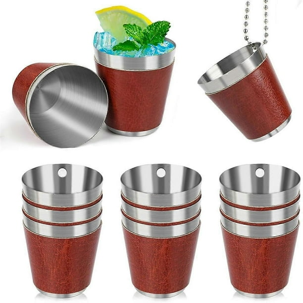 Pack of 12 Shot Cups Metal for Hanging Shot Glasses Stainless Steel with Chain Shot Glass 30ml for Wedding Party