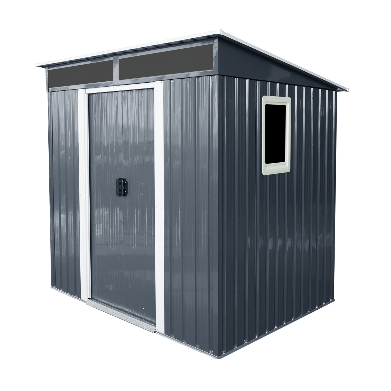 Olurrisa 6ft x 5ft Outdoor Metal Storage Shed with Window and Transparent plate for Garden, Lawn (Black and White)