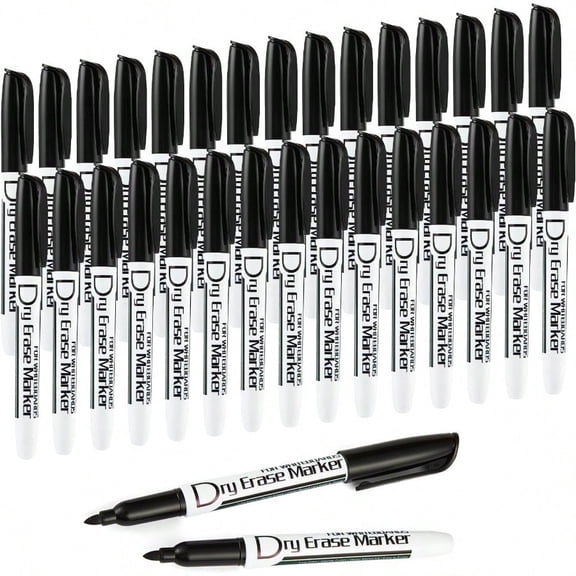 Black Dry Erase Markers Low Odor Fine Whiteboard Markers Thin Box of 30