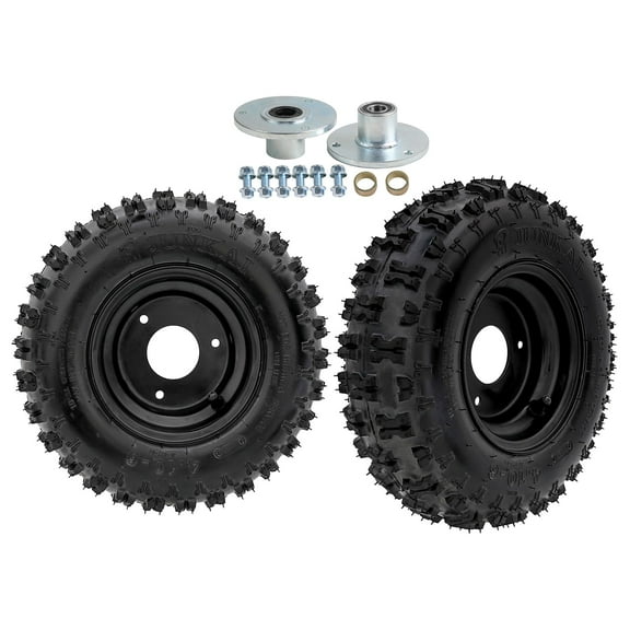 Set of 2 YC Yier 6" Go Kart Tires 4.10-6 Tire and Rim with 17mm Front 3 Stud Hubs 4.10x6 410-6 Go Cart ATV Wheel Tire with Rim Tubeless Wheels for DIY Part Quad Buggy Mini Bike 4 Wheelers Lawn Mower
