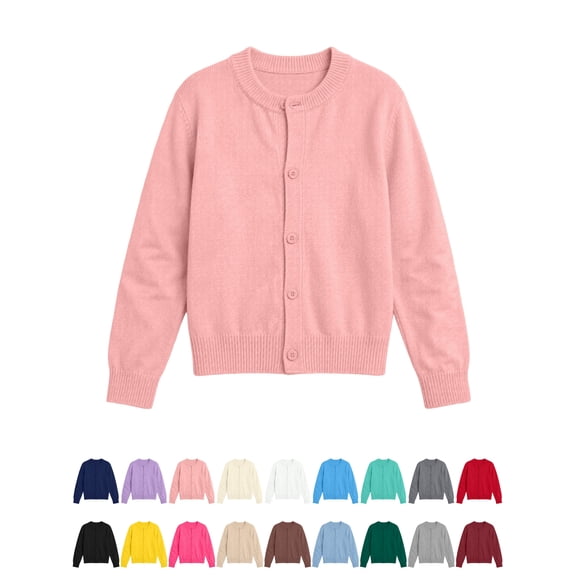 Nugftut Girls Cardigan Sweaters Button Down Crew Neck Knit Lightweight Soft Cardigans School Uniform Sweaters Size 1-2Years