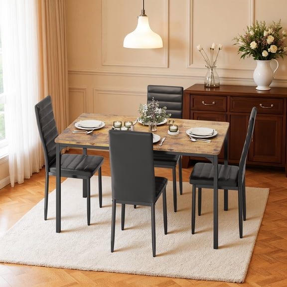 Asofer 4 Piece Dining Table Set for 4 with 2 Chairs, Kitchen Table with Storage Rack, Space Saving Dining Set for Small Space, Apartment, Retro Industrial Style