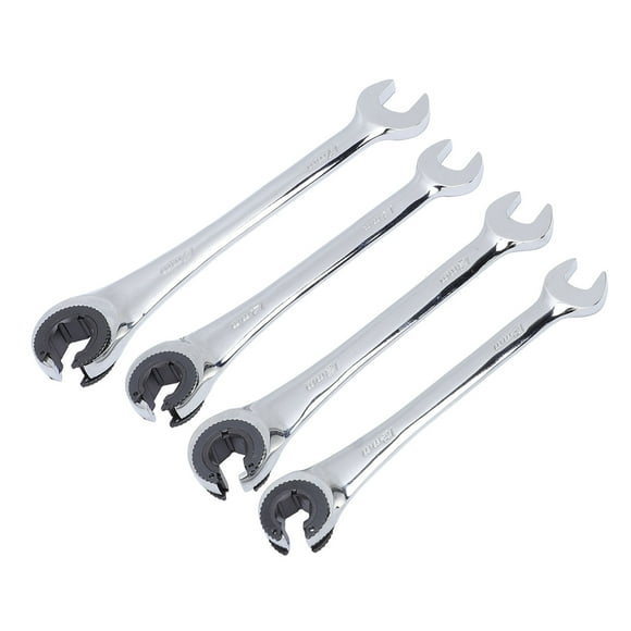 Head Ratcheting Wrench Set, Adjustable 2 Use 10-17mm Cr V Steel Ratcheting Wrench Set Metric for Brake Line