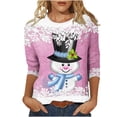 thumbnail image 2 of Xihbxyly Blouses à Manches 3/4 pour Femmes T-shirt Imprimé Mode Féminine Blouse à Manches 3/4 Col Rond Hauts Décontractés Offres de Vacances, 2 of 4