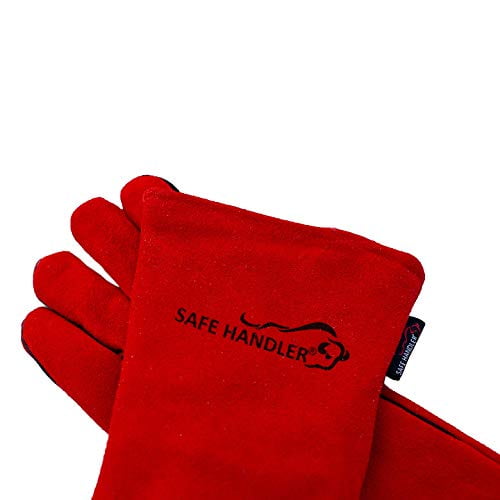 Split Cowhide Leather Leather Palm Heat Resistance SAFE HANDLER Deluxe 14 Welding Gloves with Reinforced Padding 1 Pair 14 inch Full Inside Lining Durable Protection