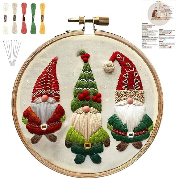 Kit de bordado YOUDRN con diseño de belén navideño con forma de gnomo, 20 cm