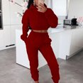 thumbnail image 2 of YUGYXL Women's Workout 2 Piece Outfits Tracksuit Long Sleeve Crop Tops Joggers Pants Sets Sweatsuits Red XL, 2 of 6