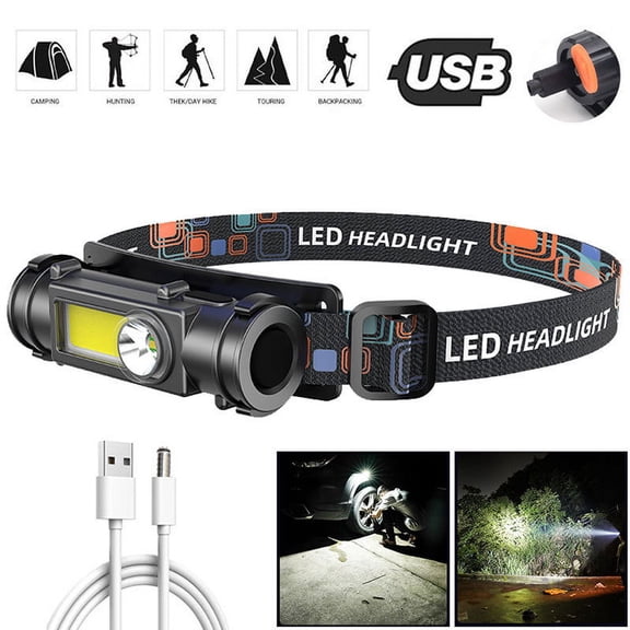 Waterproof Headlamp LED Super Bright Head Torch USB Rechargeable COB Headlight