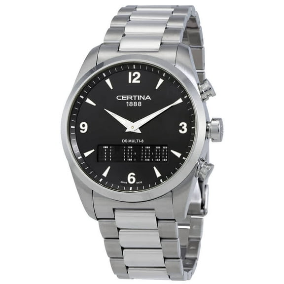 Men's 42mm Steel Bracelet & Case Swiss Quartz Black Dial Analogue-Digital Watch C0204191105700