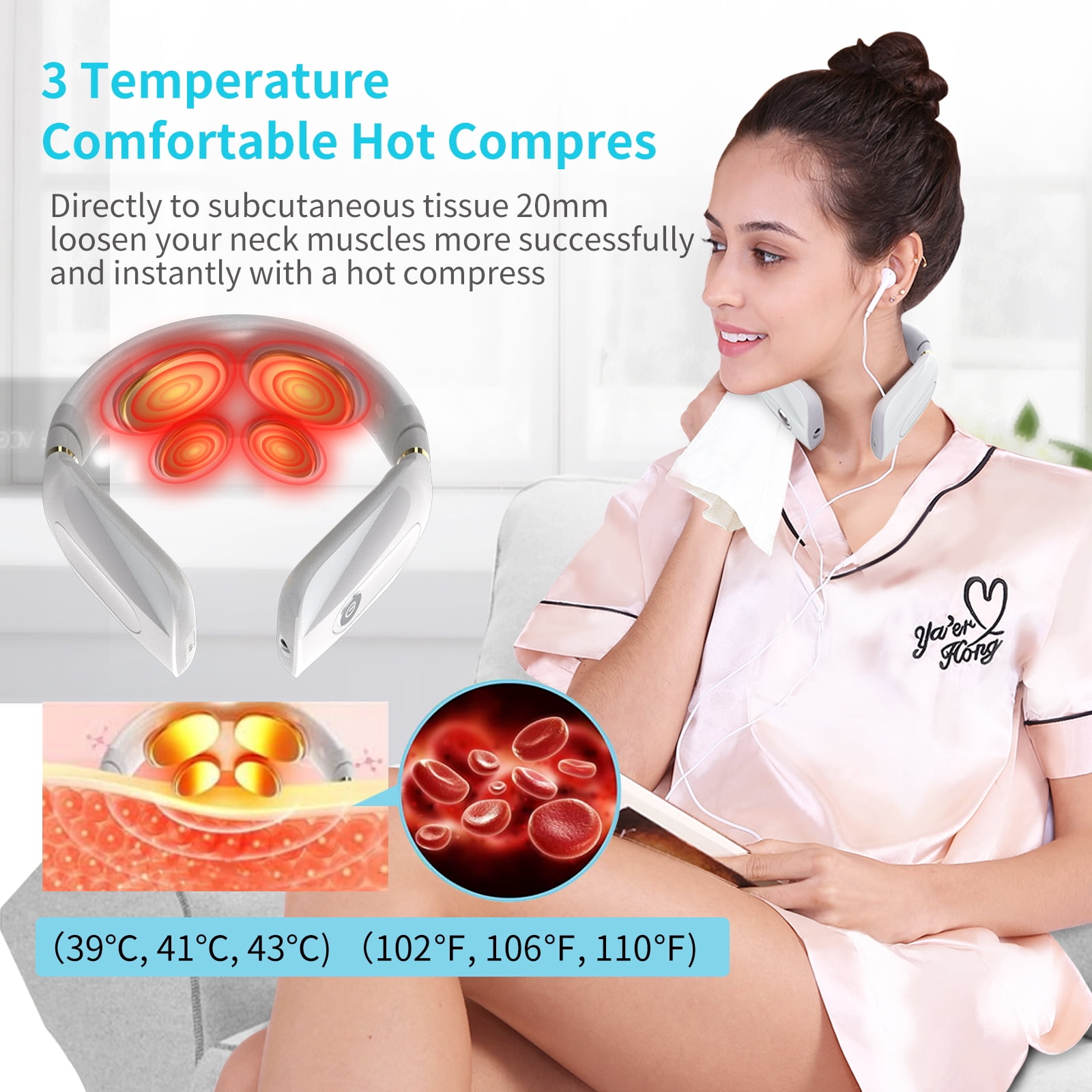 Alphay Smart Neck Massager for Relax, Rechargeable  Intelligent Cervical Massager with Heat, White