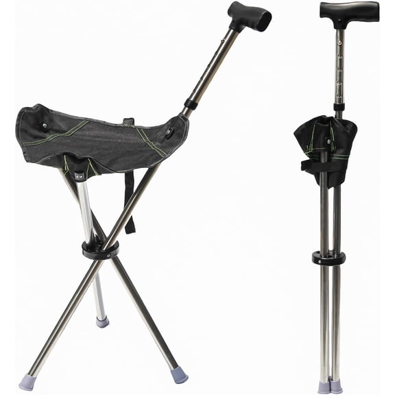 Walking Cane with Seat, Adjustable Height 34"-38" Cane Chair Capacity 220lbs, Folding Lightweight Portable Stool for Adults Seniors