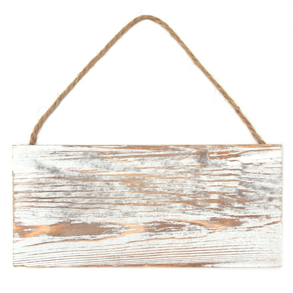 Hello Hobby Rustic White Wash Wooden Plank Sign with Jute Twine Hanging Cord