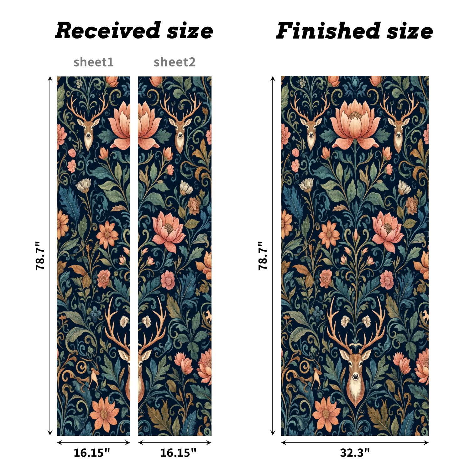 Self Adhesive Vinyl Refrigerator Wrap Set Dark Academia Botanical Floral Deer Seamless Door Mural Removable Fridge Sticker Peel and Stick&nbsp;Full Door Cover Decal Kitchen Bar Decor
