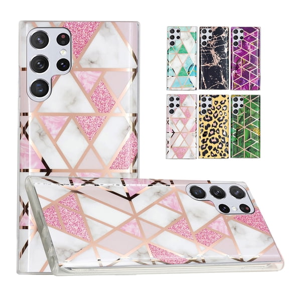 Allytech Galaxy S22 Ultra 5G Cell Phone 6.8" Case 2022 Electroplated Silicone Soft Flexible TPU Back Shockproof Cover Ultra Thin Lightweight Case for Samsung Galaxy S22 Ultra 5G, White Pink Marble
