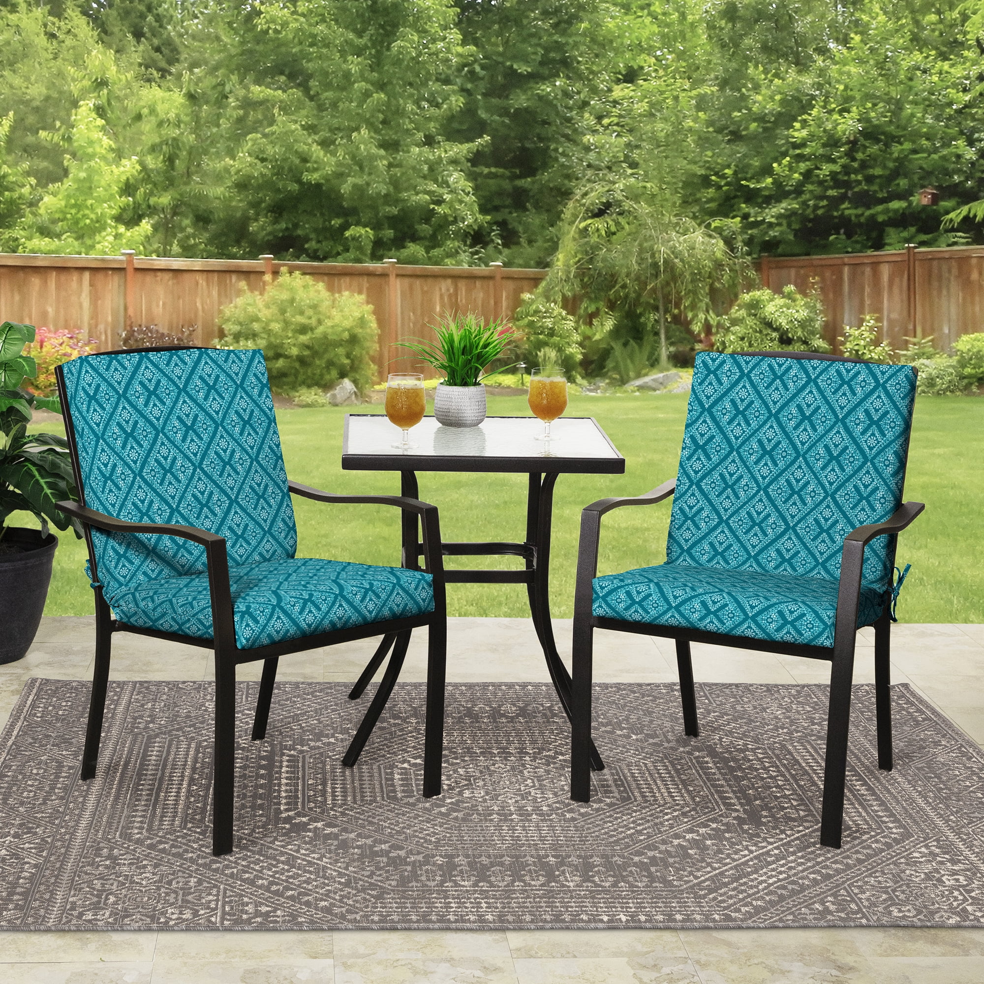 Mainstays 37"L x 19.5"W Teal Diamond Geo 1 Piece Rectangle Outdoor Chair Cushion