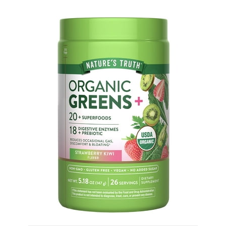 Organic Greens Powder | 20 Plus Superfoods | 5.18 Oz | Strawberry Kiwi Flavor | by Nature's Truth