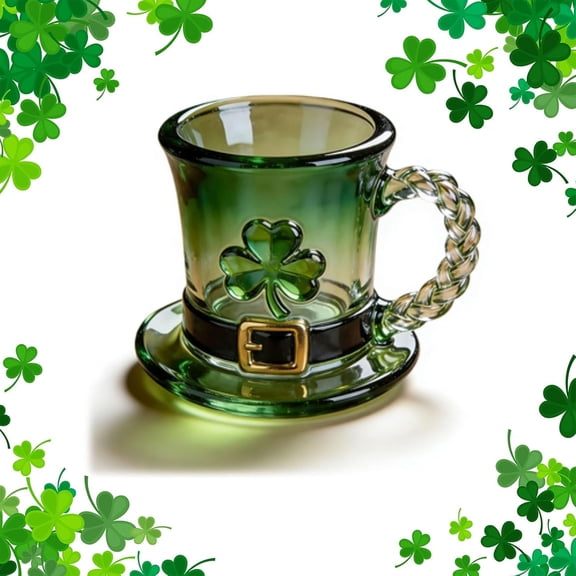 2026 Upgraded St. Patrick’s Day Leprechaun Hat Glass Mug, Shamrock Leprechaun Hat Glass Mug - 11oz Emerald Green Gradient Drinkware (1 PC)